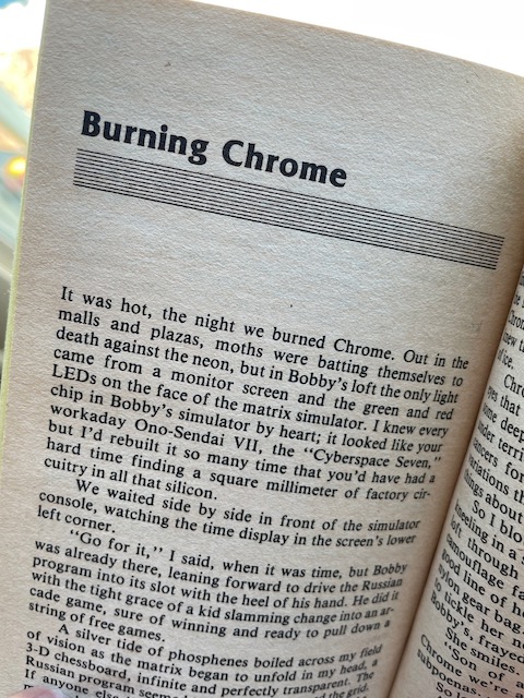 The opening page of William Gibson's 'Burning Chrome.'