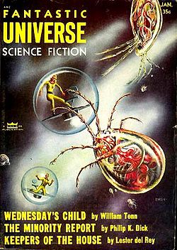 Fantastic Universe January 1956 cover, first publication of The Minority Report