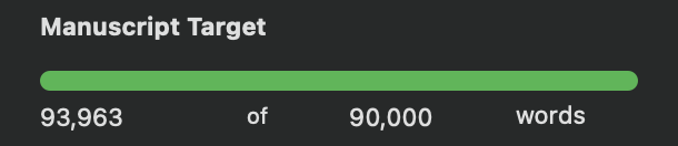 Screenshot of a progress bar showing how John has written 93,963 words toward his target of 90,000.