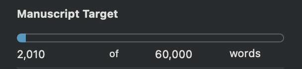 Screenshot of a progress bar showing how John has written 2,010 words toward his target of 60,000.