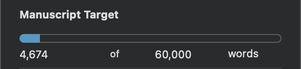 Screenshot of a progress bar showing how John has written 4,674 words toward his target of 60,000.