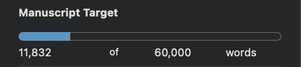 Screenshot of a progress bar showing how John has written 11,832 words toward his target of 60,000.