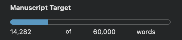 Screenshot of a progress bar showing how John has written 14,282 words toward his target of 60,000.