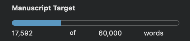 Screenshot of a progress bar showing how John has written 17,592 words toward his target of 60,000.