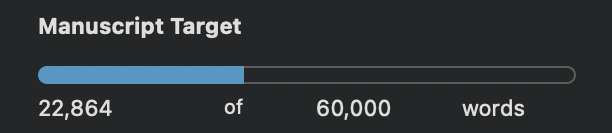 Screenshot of a progress bar showing how John has written 22,864 words toward his target of 60,000.