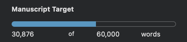 Screenshot of a progress bar showing how John has written 30,876 words toward his target of 60,000.
