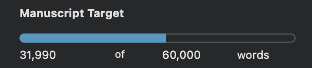 Screenshot of a progress bar showing how John has written 31,990 words toward his target of 60,000.