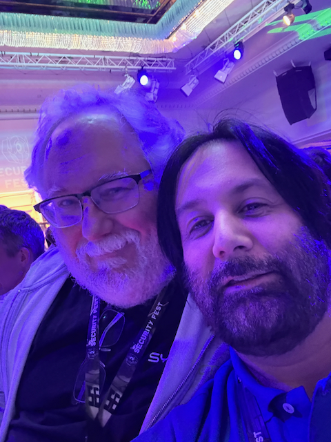 Wefie with Robert and John in blue LED light.